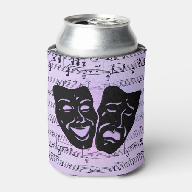 Purple Music and Theater Masks Can Cooler (Can Front)