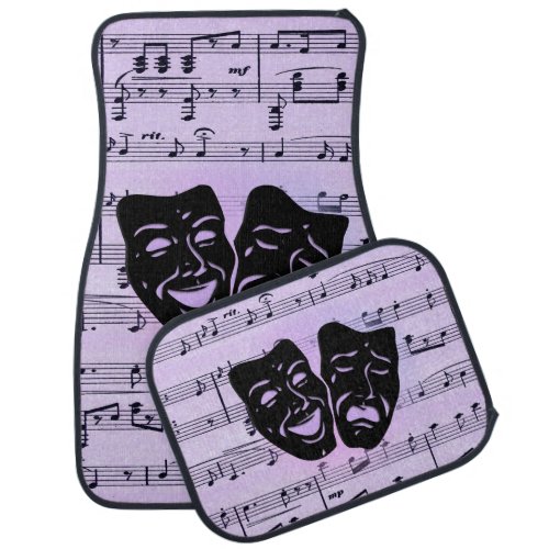 Purple Music and Theater Masks Car Floor Mat