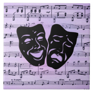 Purple Music and Theater Masks Ceramic Tile