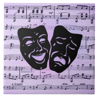 Purple Music and Theater Masks Ceramic Tile