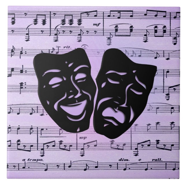Purple Music and Theater Masks Ceramic Tile (Front)