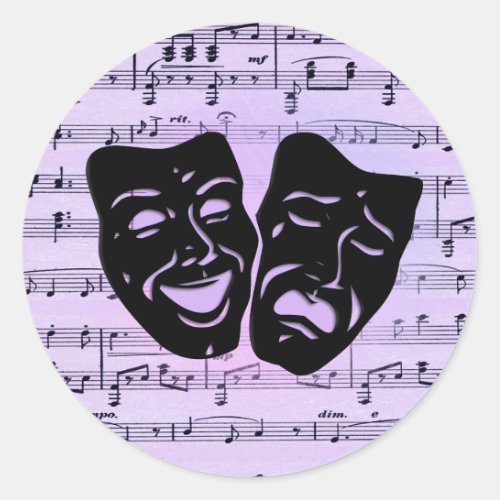 Purple Music and Theater Masks Classic Round Sticker
