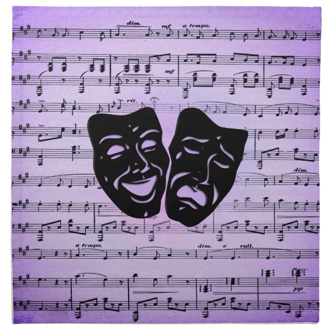 Purple Music and Theater Masks Cloth Napkin (Front)