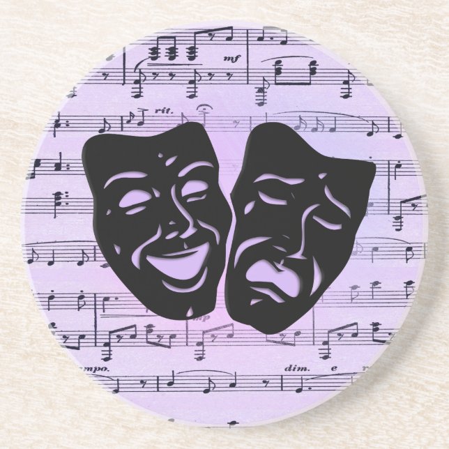 Purple Music and Theater Masks Coaster (Front)