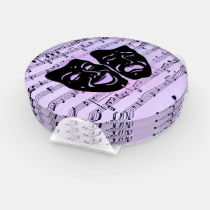 Purple Music and Theater Masks Coaster Set
