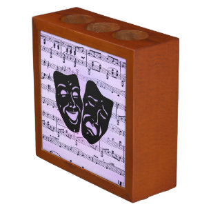 Purple Music and Theater Masks Desk Organizer