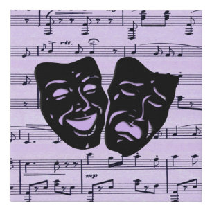Purple Music and Theater Masks Faux Canvas Print