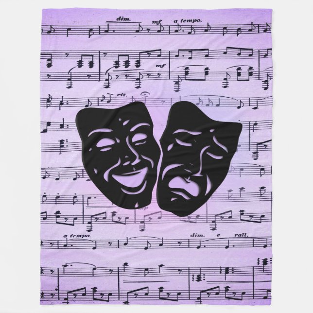 Purple Music and Theater Masks Fleece Blanket (Front)