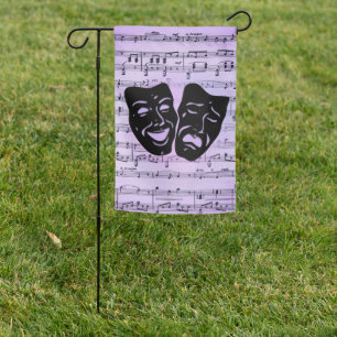 Purple Music and Theater Masks Garden Flag