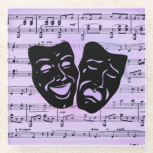 Purple Music and Theater Masks Glass Coaster