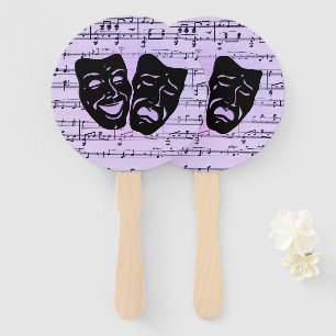 Purple Music and Theater Masks Hand Fan