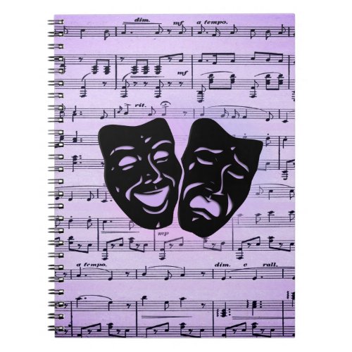 Purple Music and Theater Masks Hand Fan Notebook