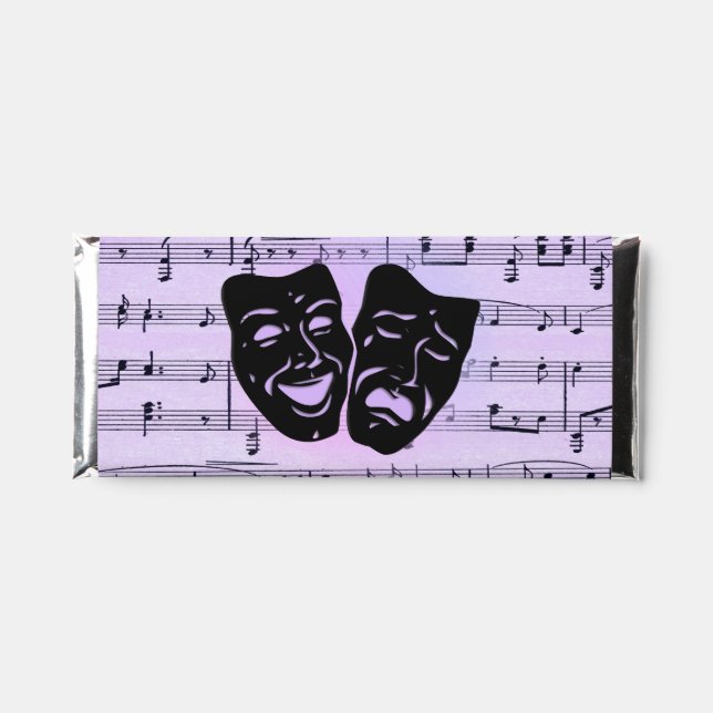 Purple Music and Theater Masks Hershey Bar Favors (Front)