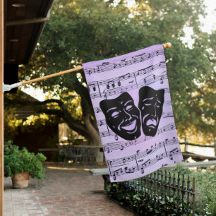 Purple Music and Theater Masks House Flag