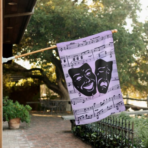 Purple Music and Theater Masks House Flag