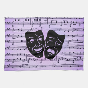 Purple Music and Theater Masks Kitchen Towel