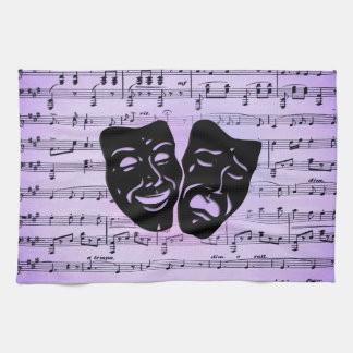 Purple Music and Theater Masks Kitchen Towel