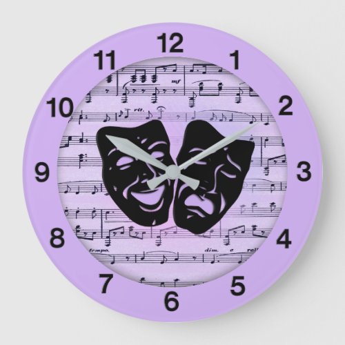 Purple Music and Theater Masks Large Clock