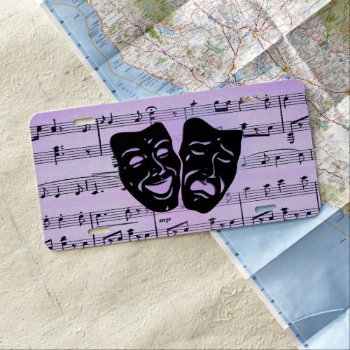 Purple Music and Theater Masks License Plate