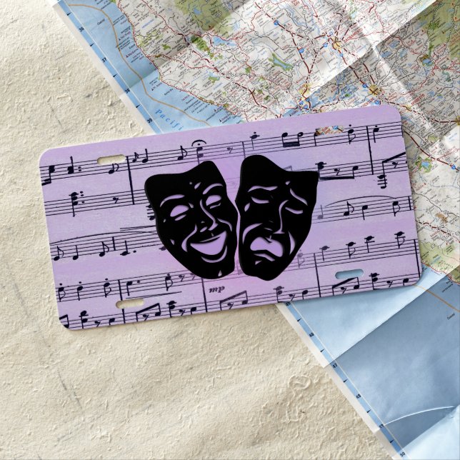 Purple Music and Theater Masks License Plate (In Situ)