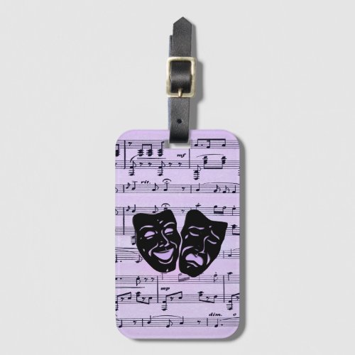 Purple Music and Theater Masks Luggage Tag