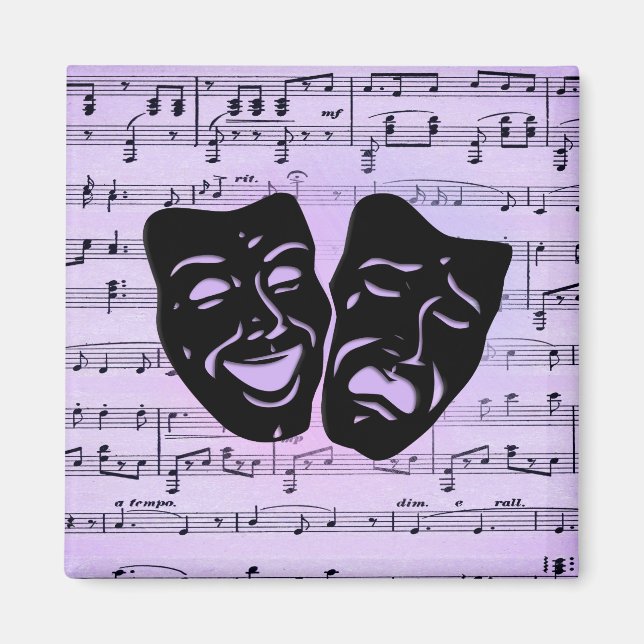Purple Music and Theater Masks Magnet (Front)