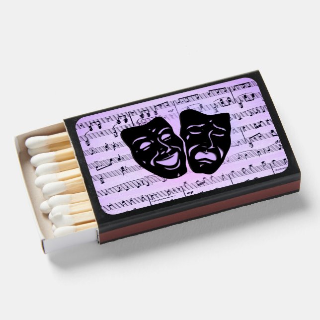 Purple Music and Theater Masks Matchboxes (Front Open)