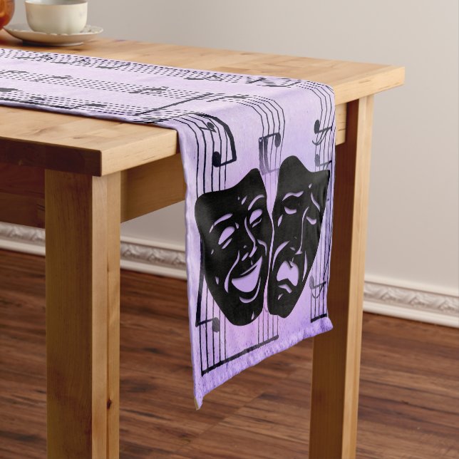 Purple Music and Theater Masks Medium Table Runner (In Situ)