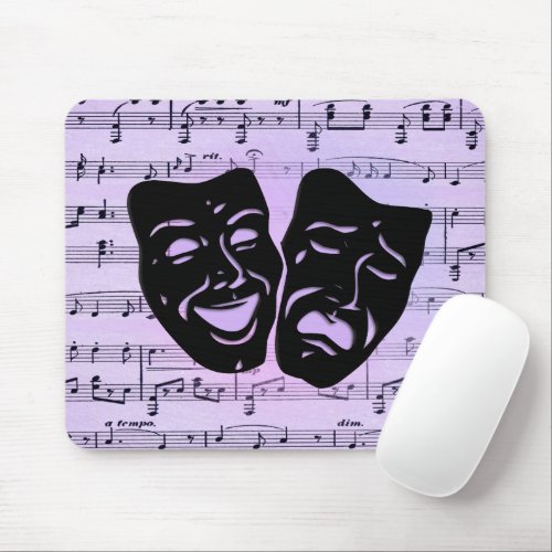 Purple Music and Theater Masks Mouse Pad
