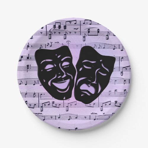 Purple Music and Theater Masks Paper Plates