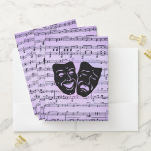 Purple Music and Theater Masks Pocket Folder