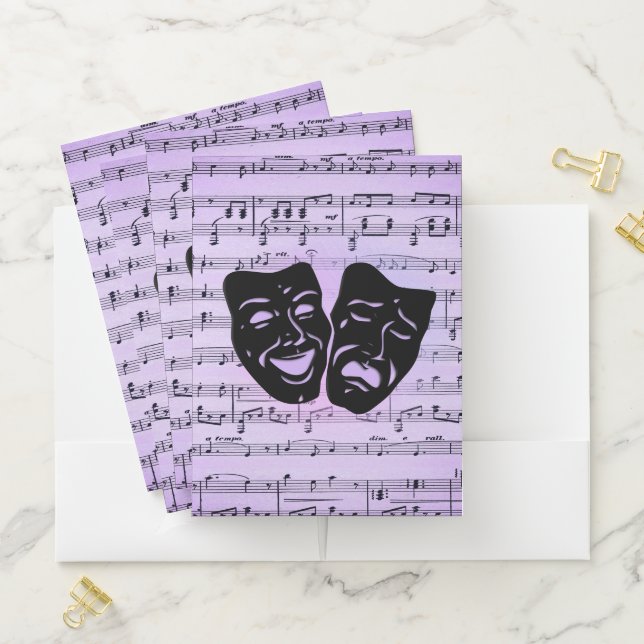 Purple Music and Theater Masks Pocket Folder (In Situ)