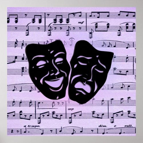 Purple Music and Theater Masks Poster