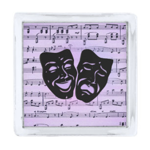 Purple Music and Theater Masks Silver Finish Lapel Pin