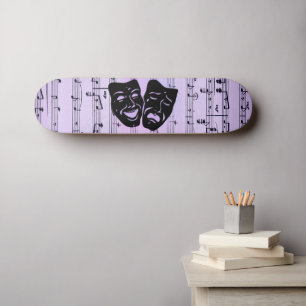 Purple Music and Theater Masks Skateboard