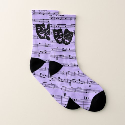 Purple Music and Theater Masks Socks