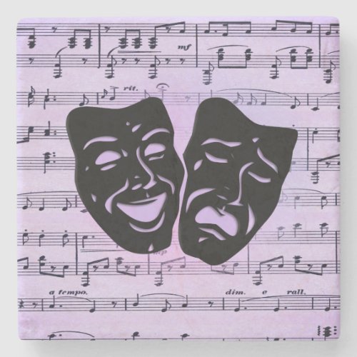 Purple Music and Theater Masks Stone Coaster