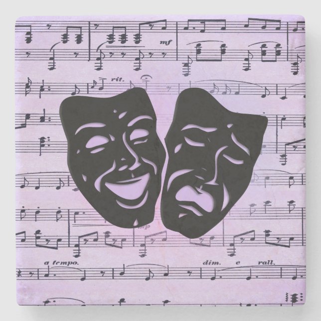 Purple Music and Theater Masks Stone Coaster (Front)