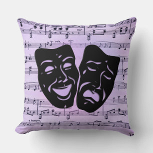 Purple Music and Theater Masks Throw Pillow