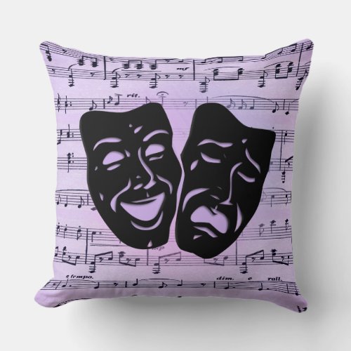 Purple Music and Theater Masks Throw Pillow
