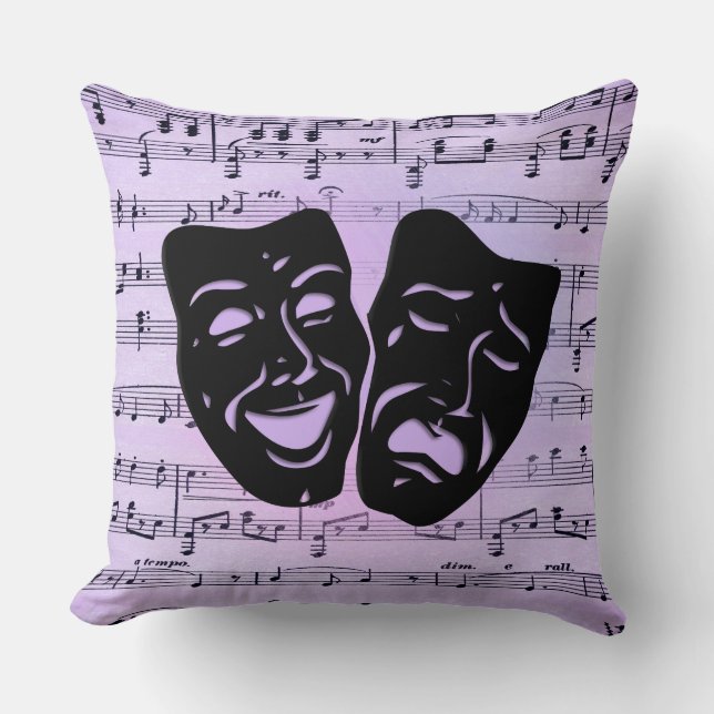 Purple Music and Theater Masks Throw Pillow (Front)