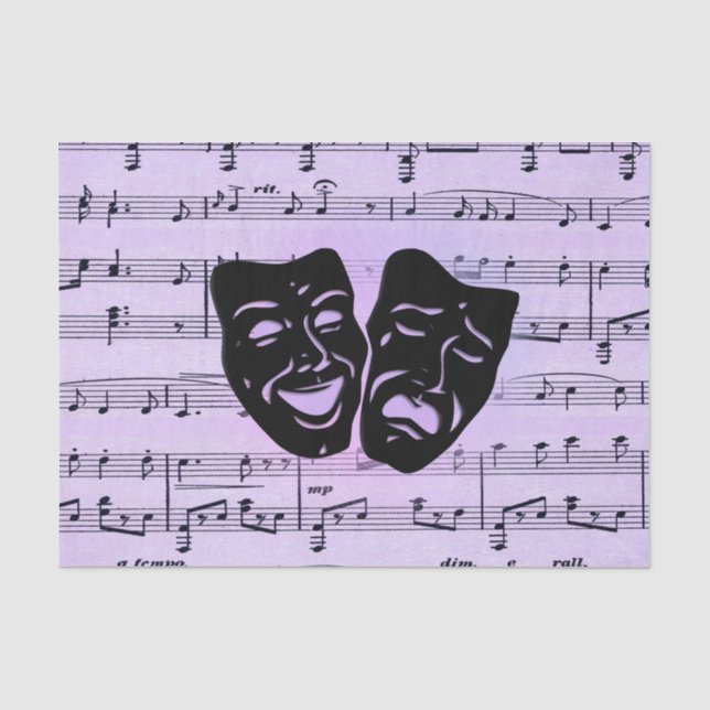 Purple Music and Theater Masks Tissue Paper (Front)