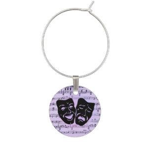 Purple Music and Theater Masks Wine Charm