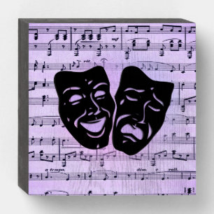 Purple Music and Theater Masks Wooden Box Sign
