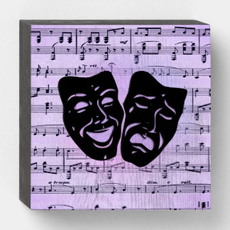 Purple Music and Theater Masks Wooden Box Sign