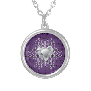 Purple Music Diamond Heart Snowflake Silver Plated Necklace