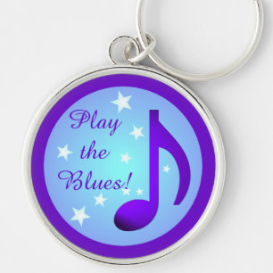 Purple Music Note Blue Circle Stars Play the Blues Keychain