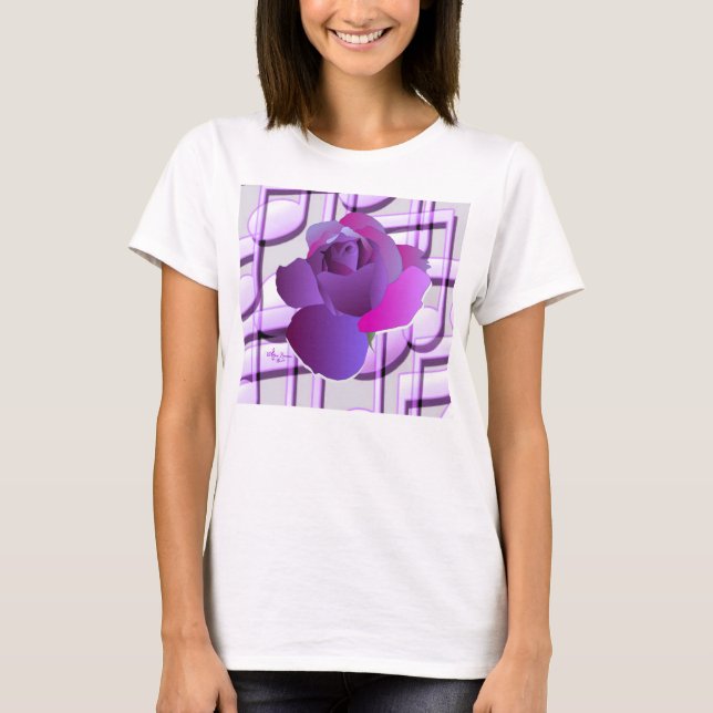 Purple Music Notes Purple Rose Flowy Short Sleeves T-Shirt (Front)