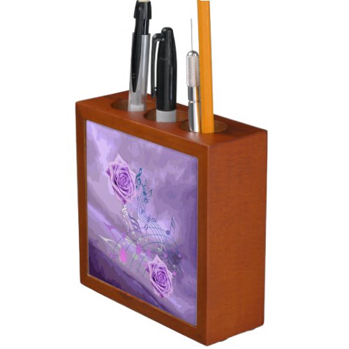 Purple Music Notes  Roses Abstract Desk Organizer
