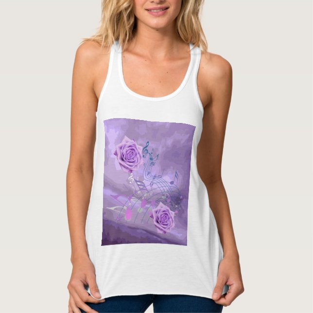 Purple Music Notes & Roses Racerback Tank Top (Front)